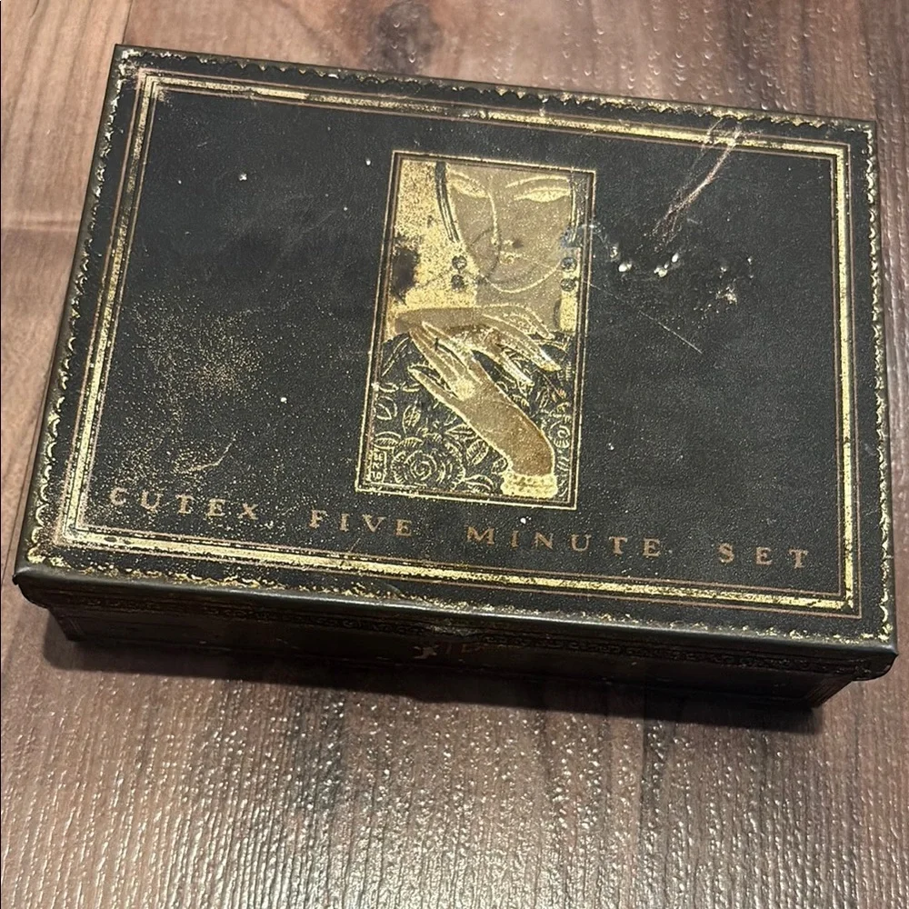 Vintage Art Deco Metal Cutex Five Minute Set Advertising Tin Litho Box Manicure
